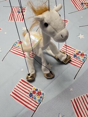 White Plush Marionette with Gold Hooves